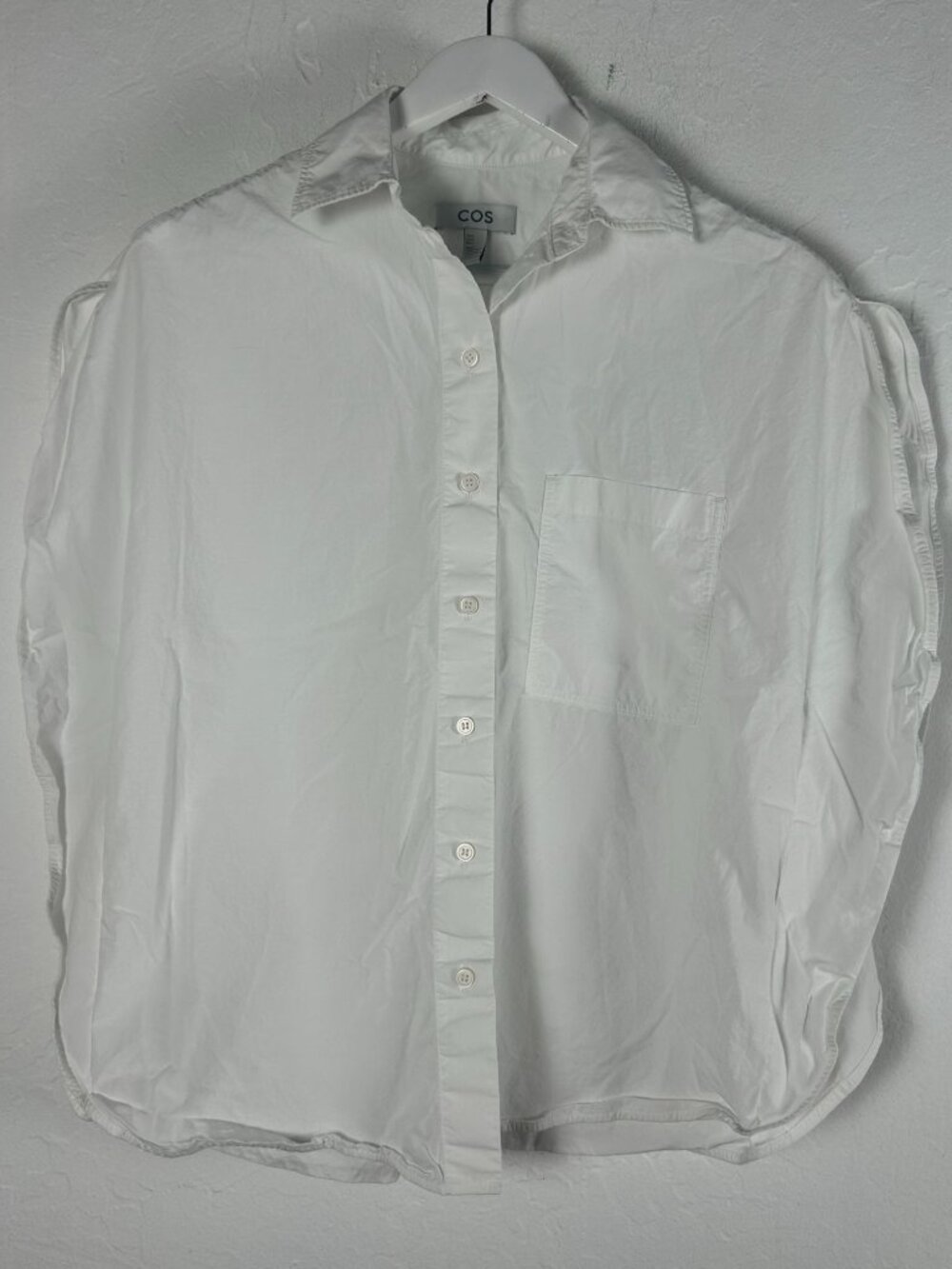 COS Womens White Button-Up Shirt Size US 4 Short Sleeve 100% Cotton Relaxed Fit